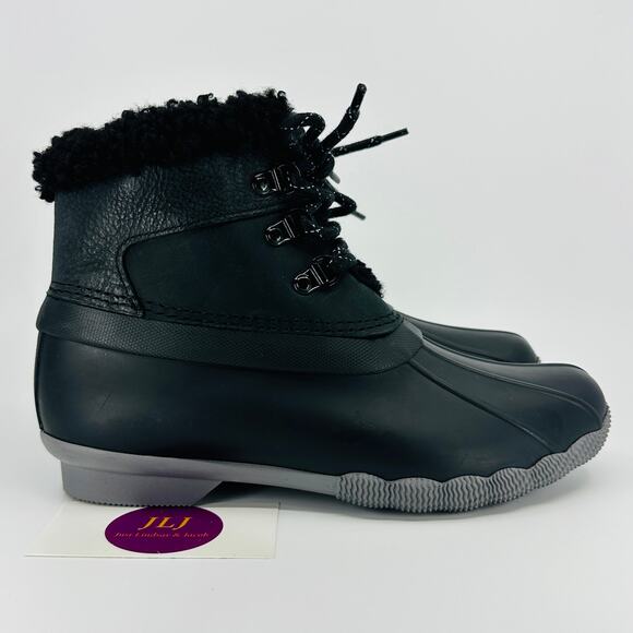 Sperry Women's Saltwater Alpine Black Leather Duck Booties STS86690 Size 7 - Picture 1 of 11